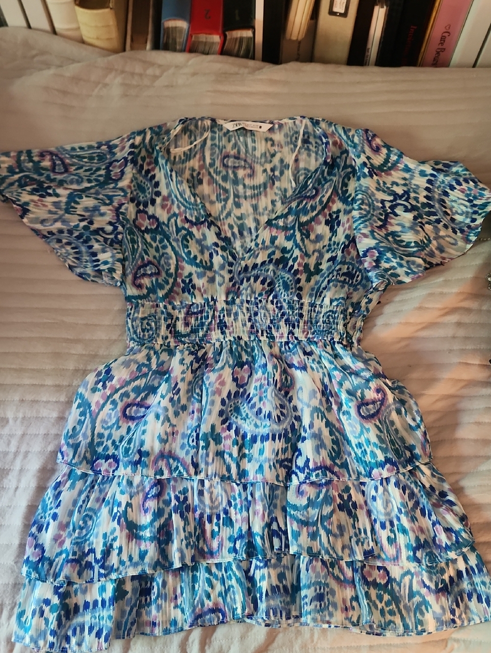 Zara Blue and Purple Paisley Pleated Dress